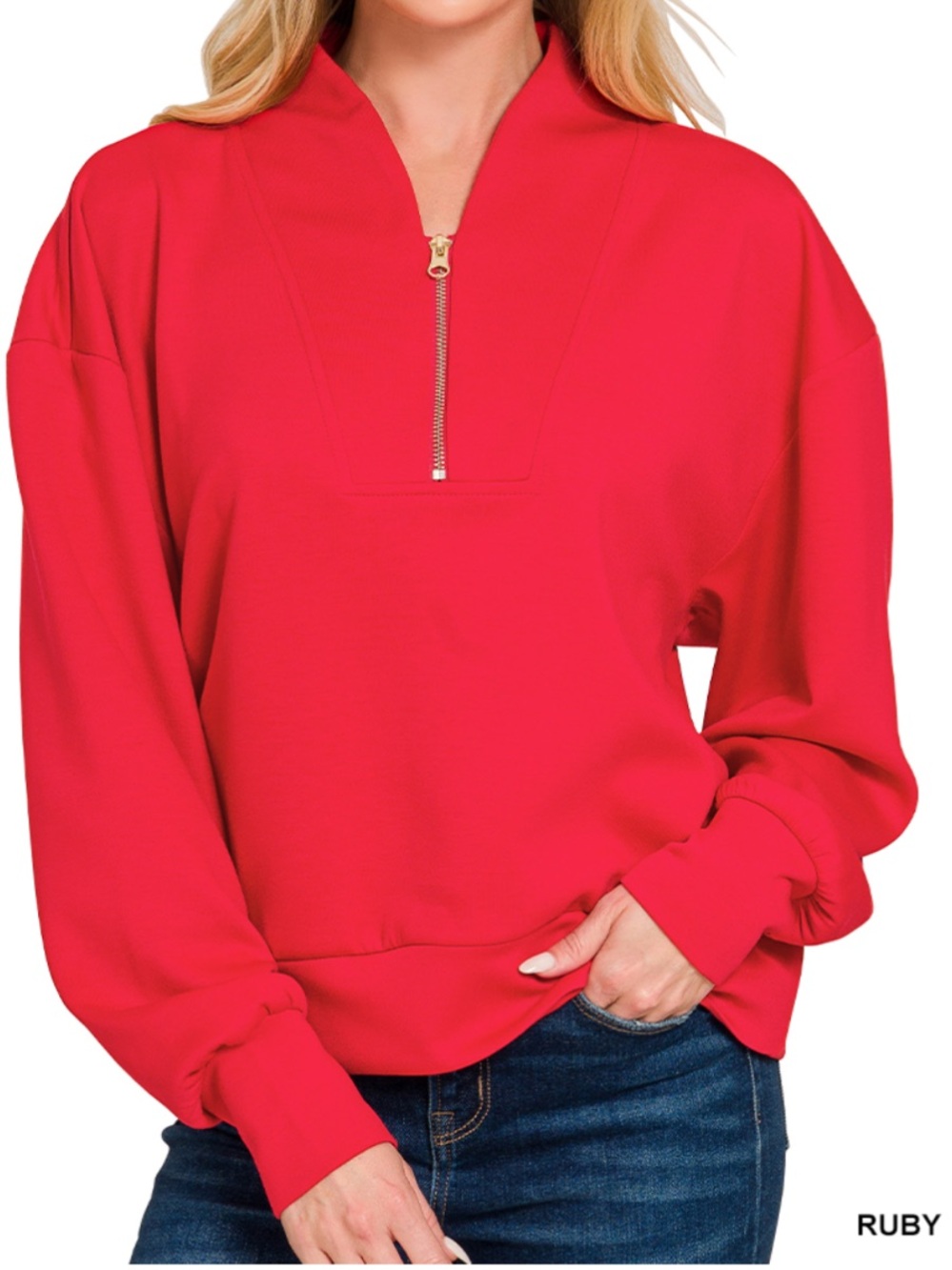 Zenana Outfitters Red Quarter Zip and Jogger Set - Picture 3 of 3